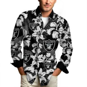 Oakland Raiders Long Sleeve Button Down Shirt N01 For Men or Women