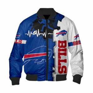 Buffalo Bills Bomber jacket graphic heart ECG line