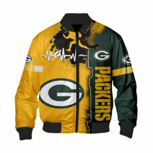 Green Bay Packers Bomber Jacket graphic heart ECG line