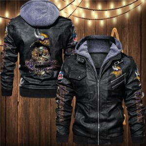 Minnesota Vikings Leather Jacket Skulls graphic Gift for fans