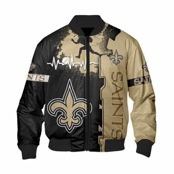New Orleans Saints Bomber Jacket graphic heart ECG line