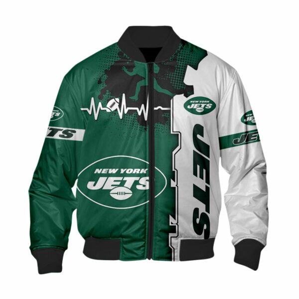 New York Jets Bomber Jacket graphic heart ECG line