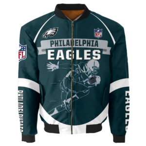 Philadelphia Eagles Bomber Jacket Graphic Running men gift for fans