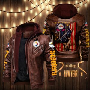 Pittsburgh Steelers Leather Jacket Flag skull gift for fan