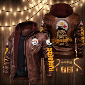 Pittsburgh Steelers Leather Jacket Skulls graphic Gift for fans