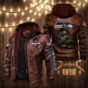 Seattle Seahawks Leather Jacket Skulls graphic Gift for fans