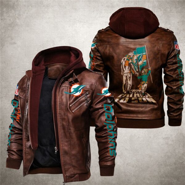 miami dolphins leather jacket from father to son brown